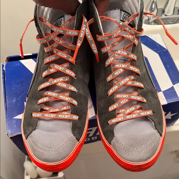 Golden Goose Deluxe Brand Slide Ice Suede Orange High-Top Sneakers - Picture 4 of 12